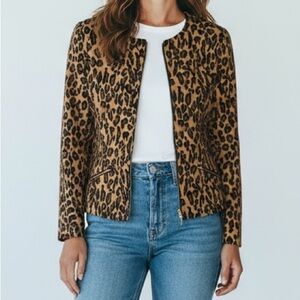 Vintage Cheetah Print Blazer Jacket Zip-Up Size 8 Medium Shoulder Pads